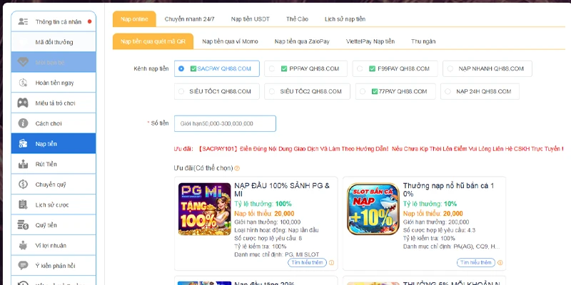 Đa dạng các cổng nạp cho các bet thủ tha hồ chọn